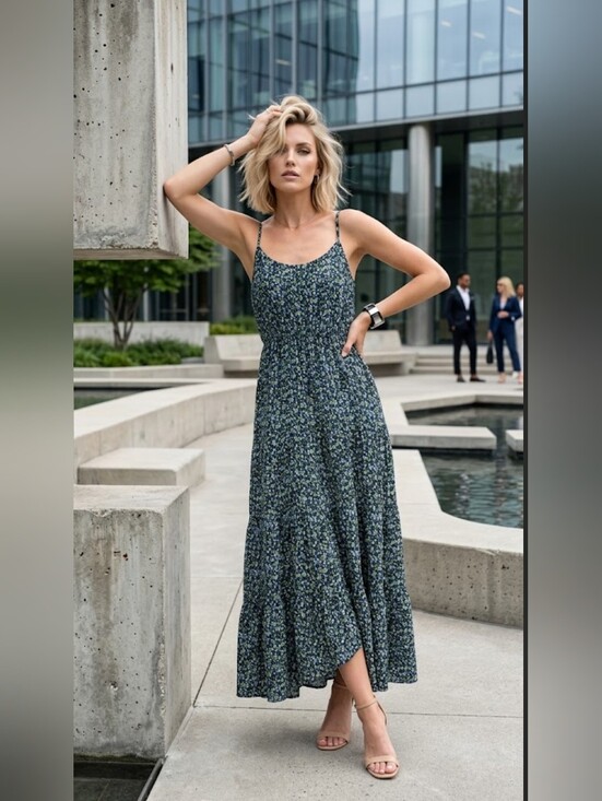Michael Kors Dresses & Skirts - Michael Kors Blue Green and White Floral Maxi Dress Woman's Sz P/M.